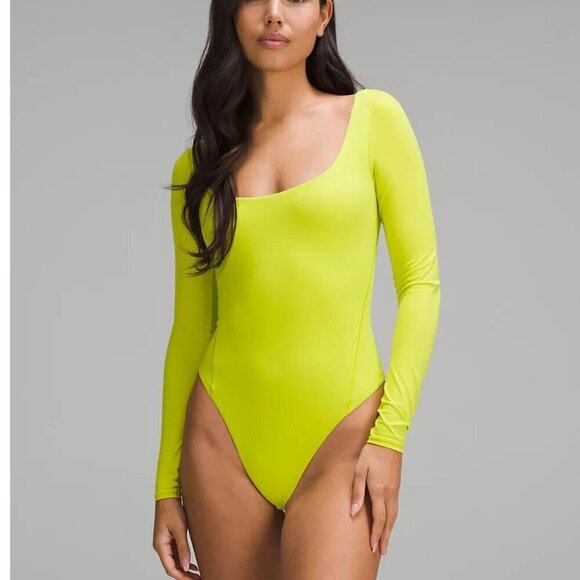 NWT Wundermost Nulu Square Neck LS Bodysuit - L Lichen Lime - Picture 1 of 8